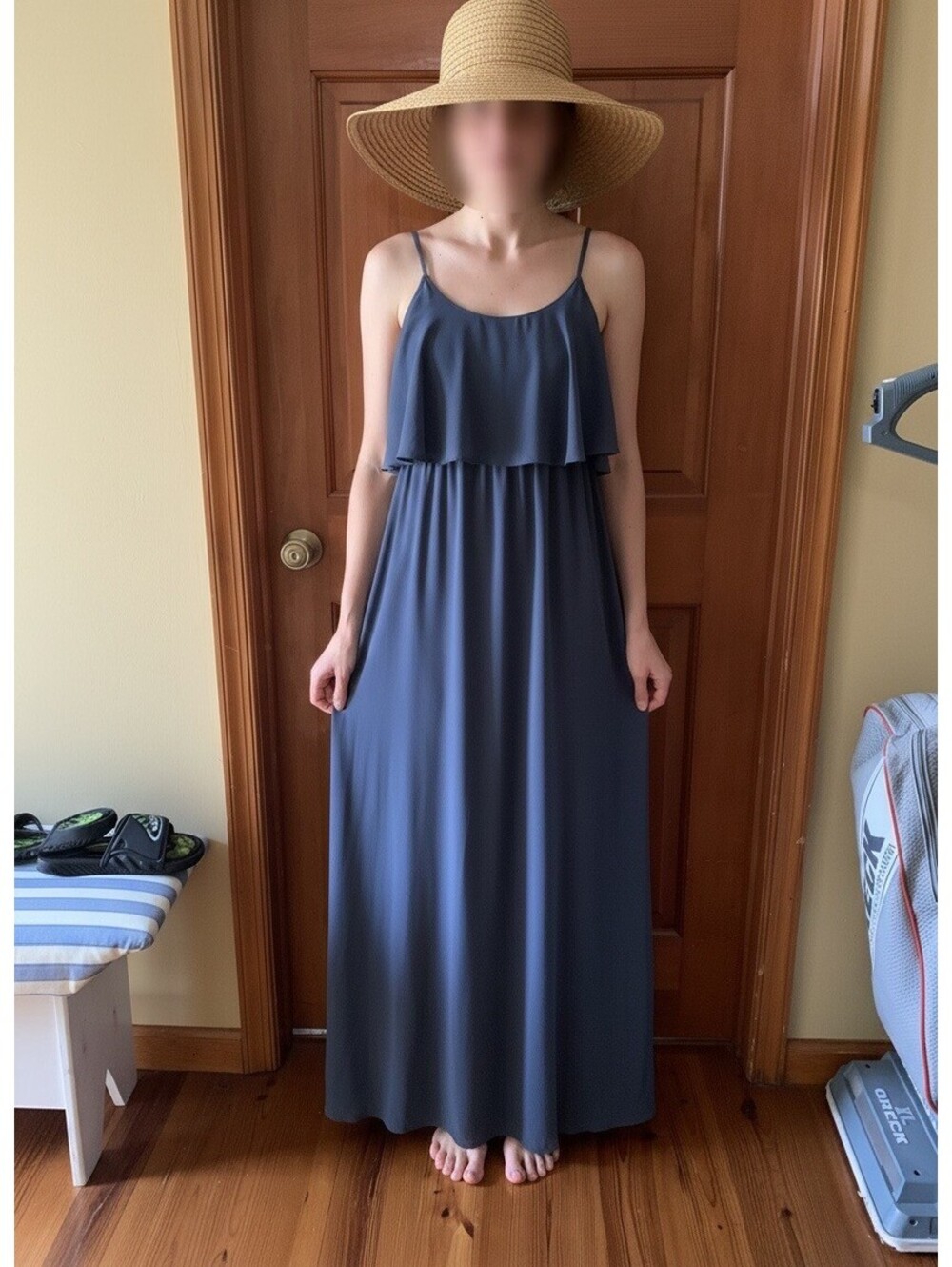 NWT Show Me Your MuMu Caitlin Ruffle Maxi Dress Slate Blue Size Small